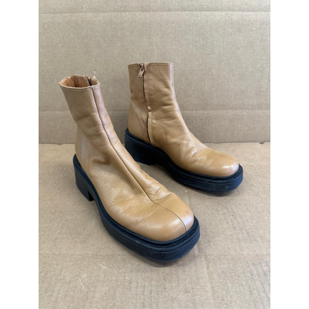 Naguisa Sheepskin Leather Square Toe Bina Taupe Boots Womens Size 38 EU